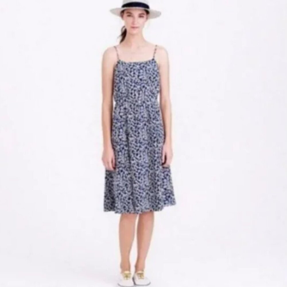 J. Crew size 14 Navy White Floral Strappy Summer Dress Feminine Romantic